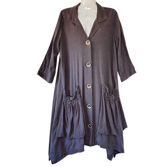 For Cynthia Linen Shirt Dress Oversized Midi Lagenlook with Large Pockets Large - Picture 1 of 9